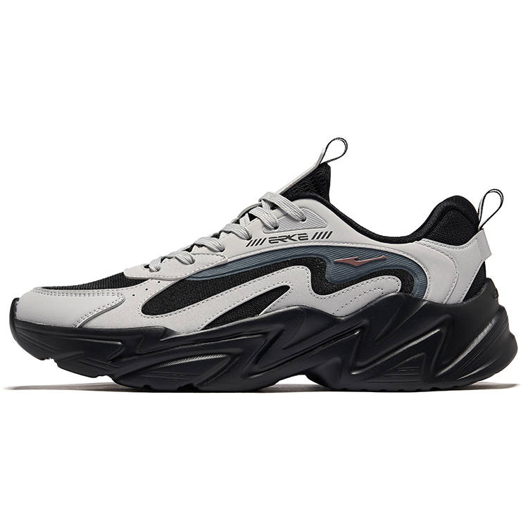 Erke Yi Jie Abrasion Resistant Breathable Height Increasing Low top Casual Shoes Men's Jet Black Mist Gray