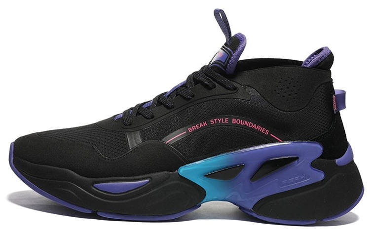 PEAK State Pole Illusionary Cushioning Slip Resistant Abrasion Resistant Mid top Sports Casual Shoes Black Blue