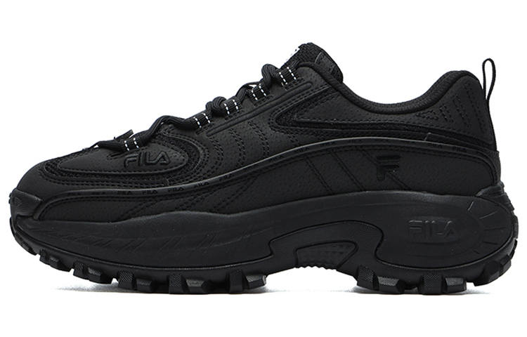 FILA Fashion Sneakers Synthetic Leather, Textile Cushioning Abrasion Resistant Low top Casual Shoes Women's Black