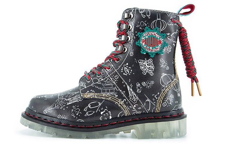 Palladium Pallafusion Hi Paladin, Double Festival Collection Combat Boots Women's Black