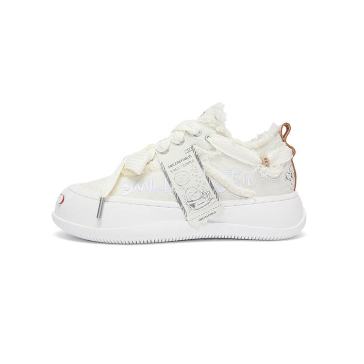 SMILEREPUBLIC SMILE MONSTER x SMILEREPUBLIC WHITE CORTEX Red Eye Height Increasing Slip Resistant Low top Canvas Shoes Unisex White