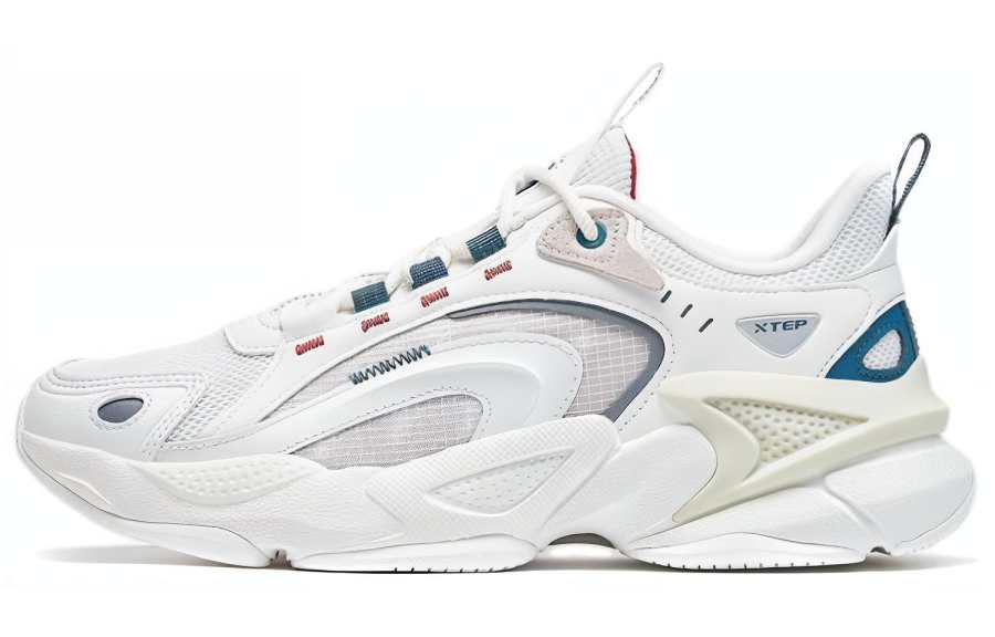 XTEP Textile, Leather Slip Resistant, Abrasion Resistant, Breathable Low top Sports Casual Shoes Men's Sail White