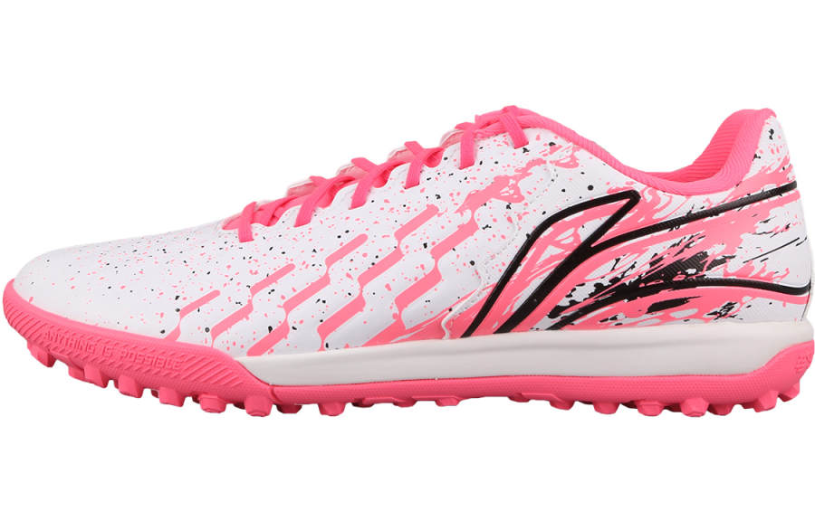 Li-Ning Li Ning TF Turf Synthetic Leather Cushioning Slip Resistant Abrasion Resistant Soccer Shoes Men's Pink