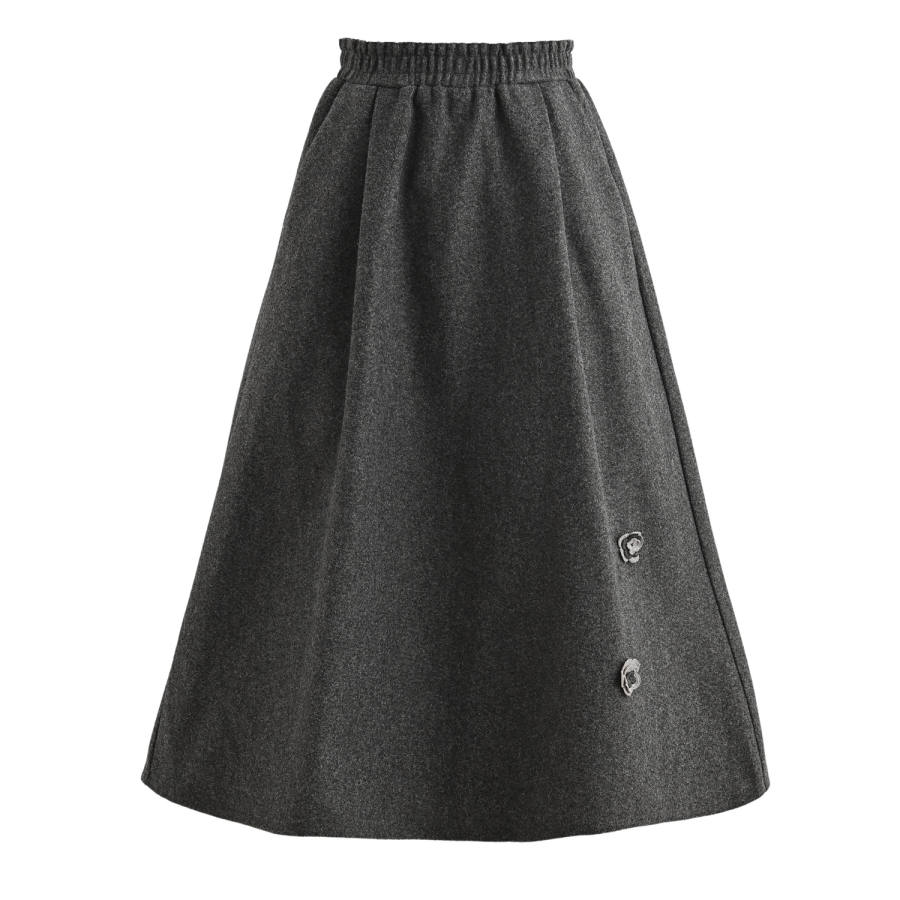 SNBL Casual Long Skirts Women's Gray Moderate Mid Length A Line Skirt