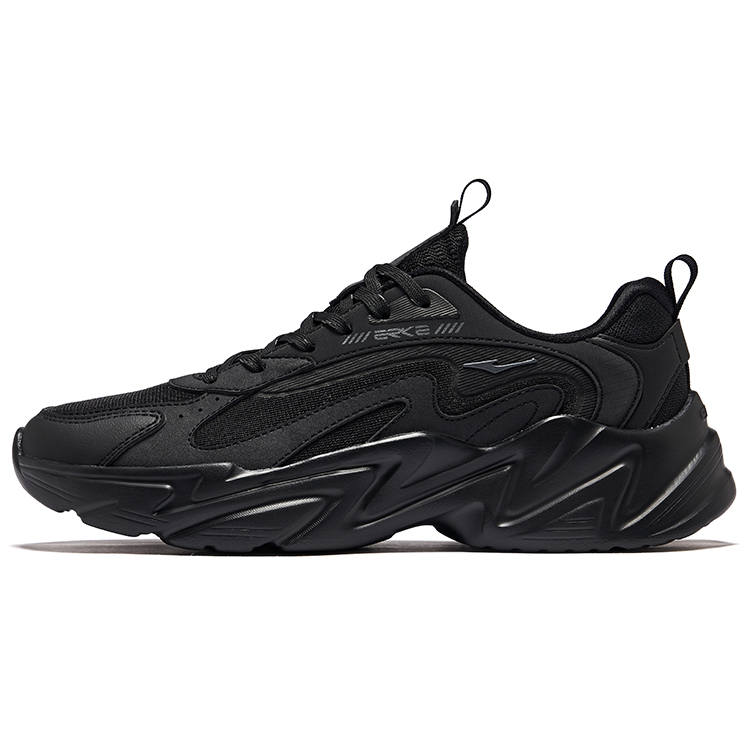 Erke Yi Jie Abrasion Resistant Breathable Height Increasing Low top Casual Shoes Men's Jet Black