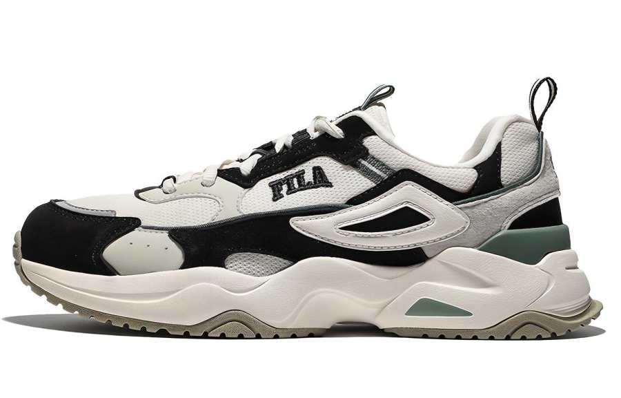 FILA Rayflide Mesh, Pigskin, Polyester, Synthetic Leather Low top Casual Shoes Unisex Green Black Gray Korean Style