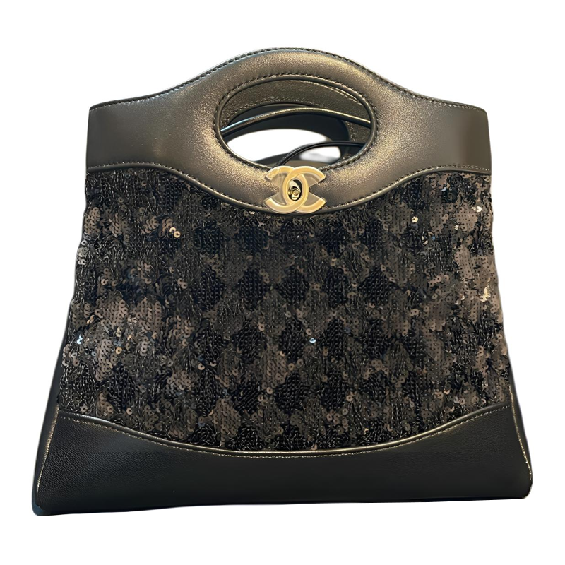 CHANEL 31Bag Metal Bead Material Gold Handbag Mini Women's Black