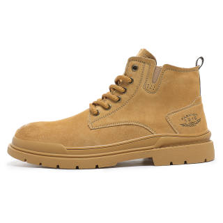 YAMIDE Top Grain Pig Leather Short Mid Calf Combat Boots 5CM Unisex