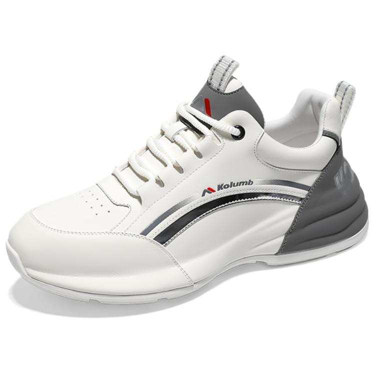 KOLUMB Top Grain Cow Leather Slip Resistant, Breathable, Lightweight Low top Casual Shoes Men's White Gray