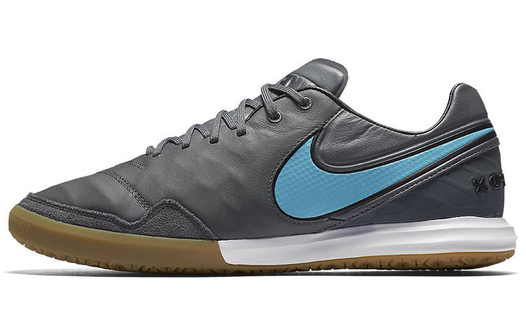 Nike Nike Tiempox Proximo Fashion Indoor Leather Cushioning Slip Resistant Abrasion Resistant Soccer Shoes Men's Gray Blue