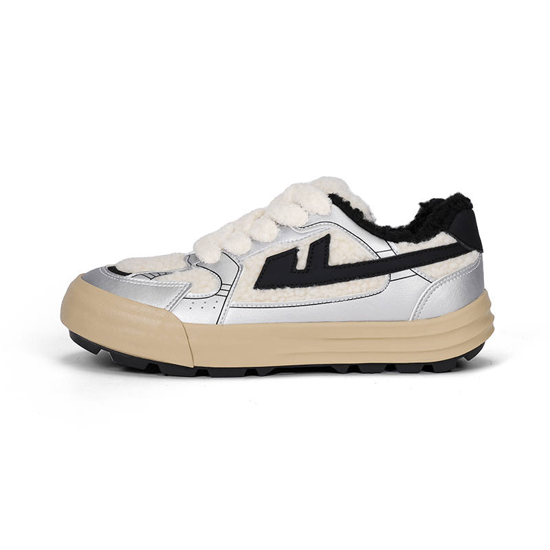 Warrior Heaven's Power, Warm Lamb Shoes Fleece Lined, Abrasion Resistant, Insulated Shoes Women's Silver/Beige/Black