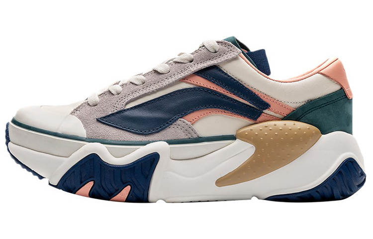 Li-Ning Li Ning Wave Slip Resistant Abrasion Resistant Low top Casual Shoes Women's White Blue Pink