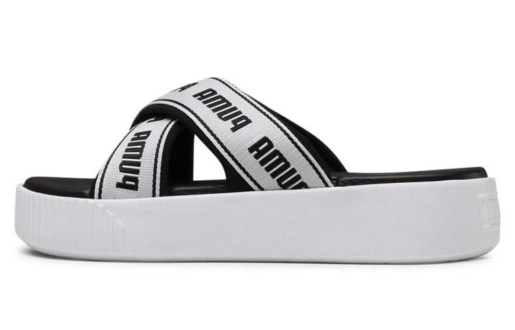PUMA Platform Slide Tape Slippers For Black/White Women's