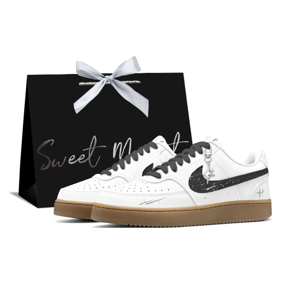 Nike Nike Court Vision 1 The Stars And The Moon Shine Leather Low top Skateboard Shoes Men's Black White