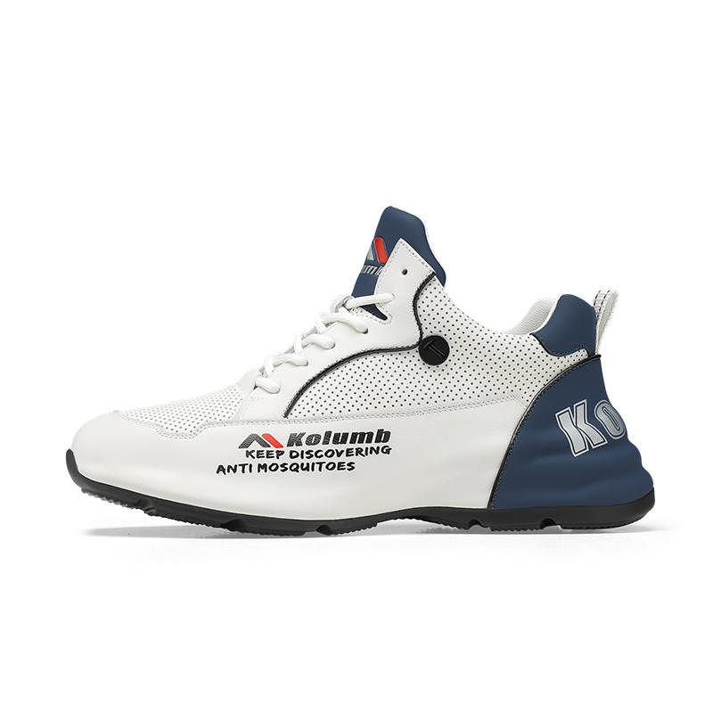 Kolumb Textile, Top Grain Cow Leather Low top Casual Shoes Men's White Blue