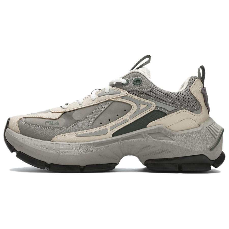 FILA CICLONE Textile, Synthetic Leather, Top Grain Cow Leather Cushioning Low top Casual Shoes Women's Gray Black