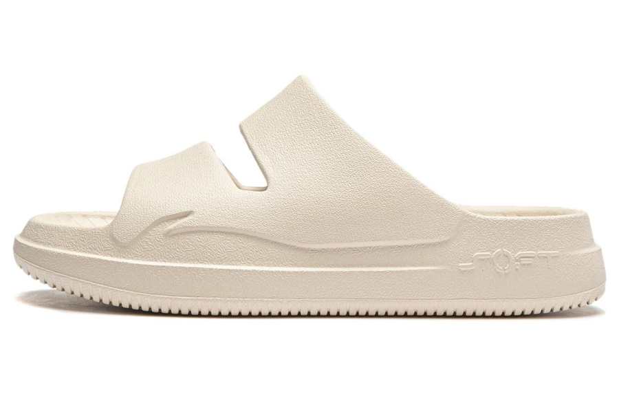 Li-Ning Li Ning Soft Clap Slip Resistant Abrasion Resistant Slide Slippers Unisex Beige