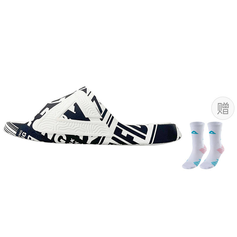 PEAK Statistic Sandals Slip Resistant Abrasion Resistant Massage Slide Slippers Men's Black/All White