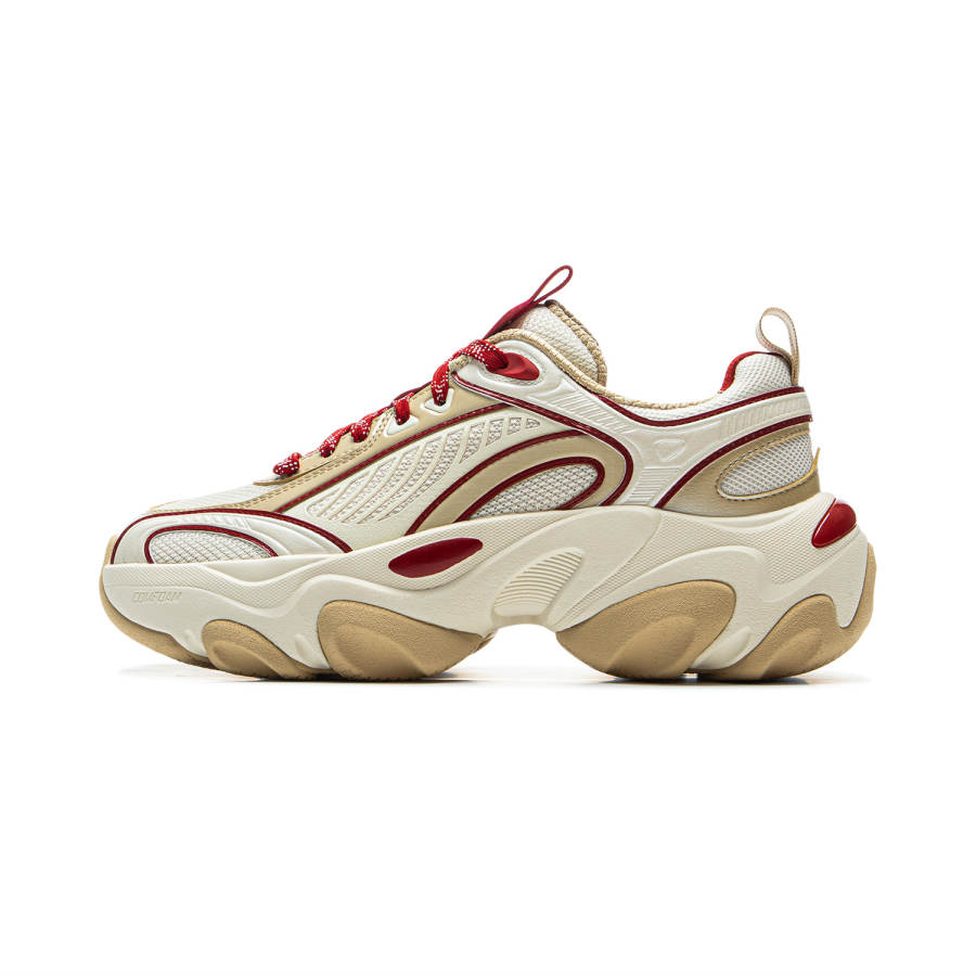 Li-Ning Li Ning Slip Resistant Abrasion Resistant Low top Casual Shoes Women's Beige Red