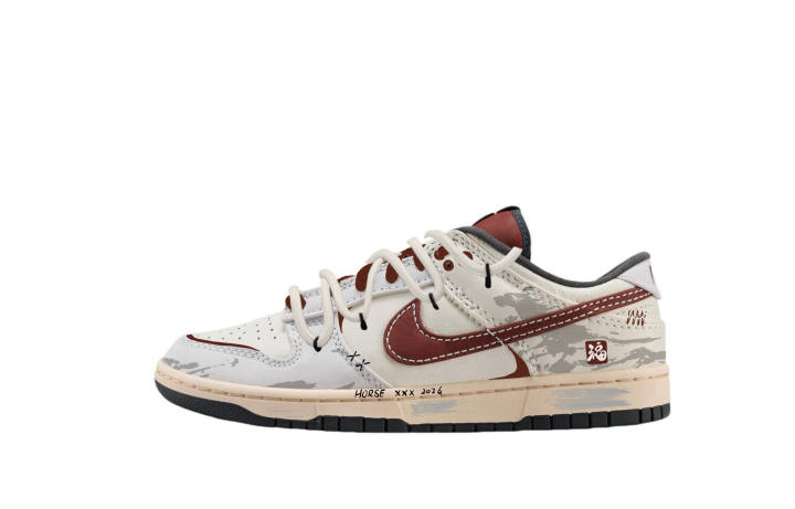 Nike Nike Dunk Blessed Horse Auspicious Abrasion Resistant Abrasion Resistant Low top Skateboard Shoes Unisex Gray Brown