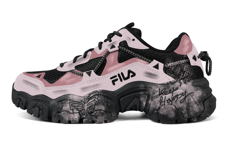 FILA Fluid Butterfly Love Slip Resistant Abrasion Resistant Low top Casual Shoes Unisex Black Pink