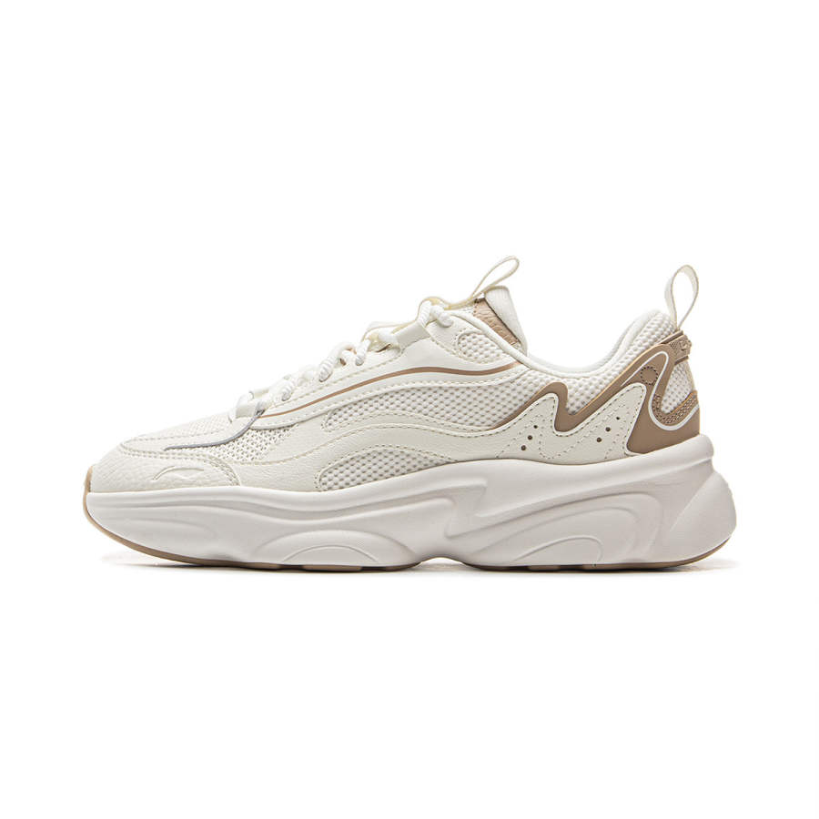 Li-Ning Li Ning Cushioning Slip Resistant Abrasion Resistant Support Low top Casual Shoes Women's White Gray Brown