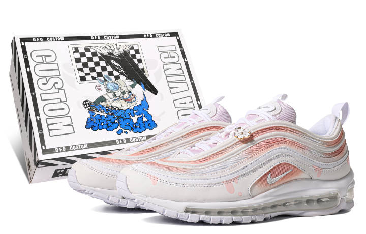 Nike Nike Air Max 97 Fabric Cushioning Lightweight Cushioning Lightweight Low top Casual Shoes Unisex Pink White
