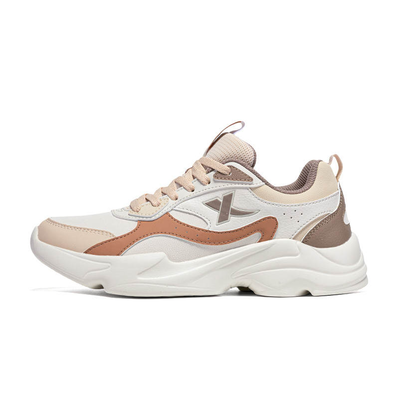 XTEP Synthetic Leather Slip Resistant Abrasion Resistant Low top Casual Shoes Women's White Sand Gray Hazelnut