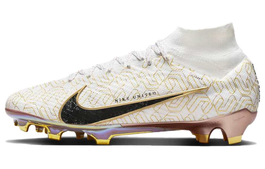 Nike Nike Mercurial Superfly 9 FG Firm Ground Slip Resistant Soccer Shoes Men's White Black Gold