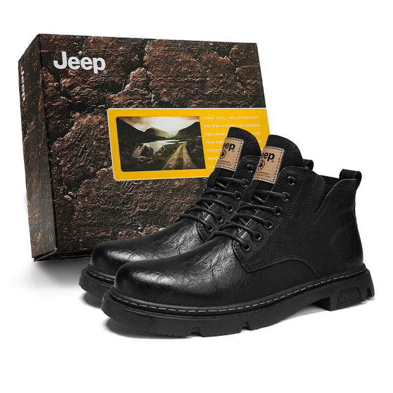 Jeep Jeep Microfiber Leather Ankle Length Combat Boots Men's Black