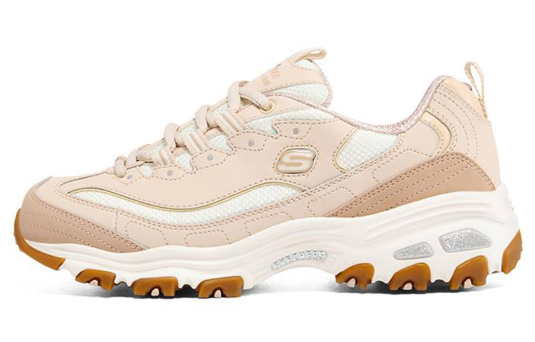Skechers D'Lites 1.0 Milk Tea Bear Leather Cushioning, Wear Resistant Low top Casual Shoes Women's Yellow Cream