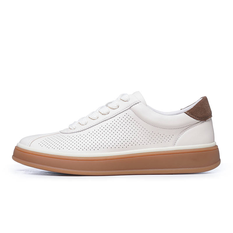 RITAI White Shoes Top Grain Cow Leather Abrasion Resistant Breathable Slip Resistant Skateboard Shoes Men's White