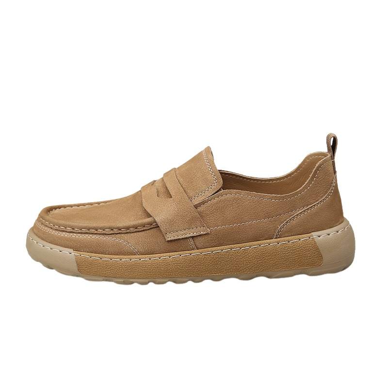GESHISHI Casual Leather Shoes Men's Low Top Yellow Brown/Khaki