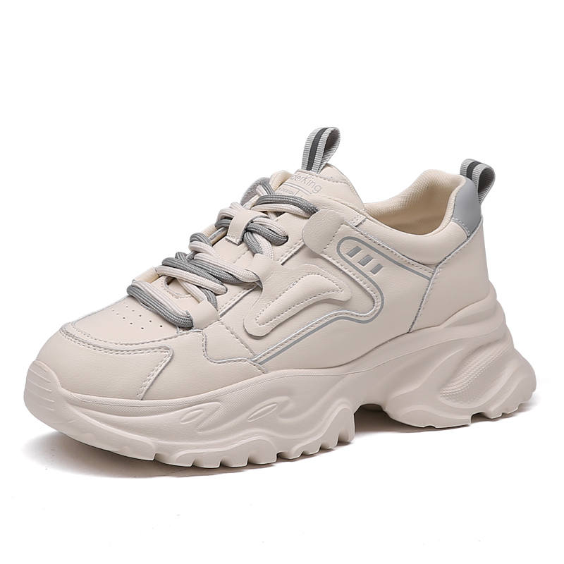 Spider King Cow Split Leather Slip Resistant Low top Chunky Sneakers Women's Beige
