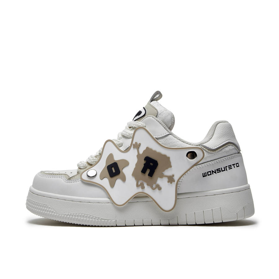 WONSURETO Slip Resistant, Abrasion Resistant, Lightweight, Breathable, Height Increasing Skateboard Shoes Unisex Ecru