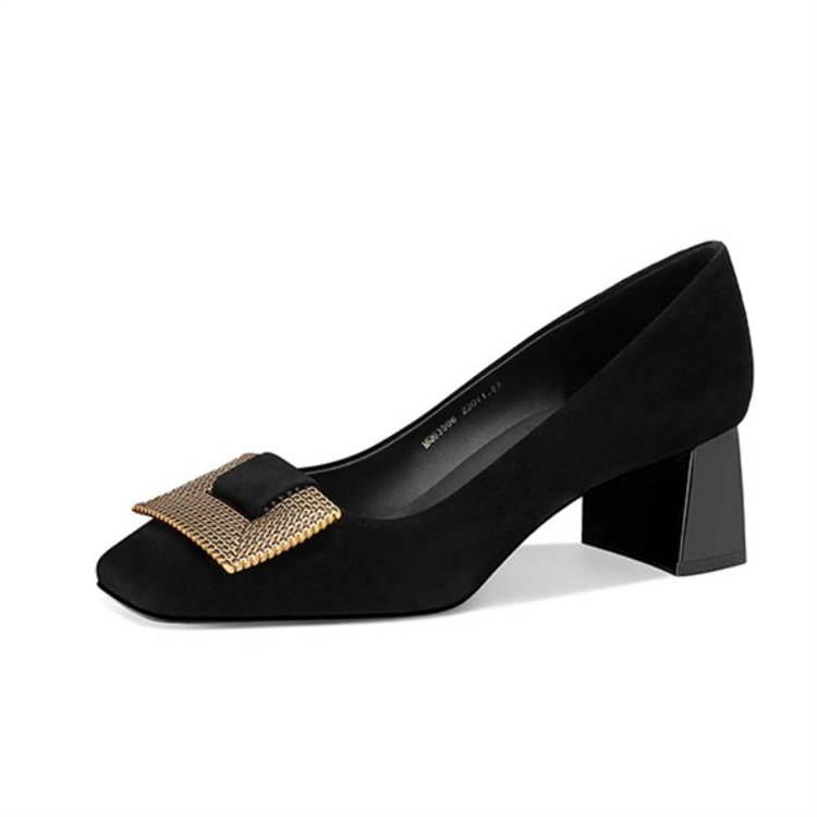 JESSICA SOPHIA Unlined Shoes Sheepskin Chunky Heel High Heels 5CM Women's Black