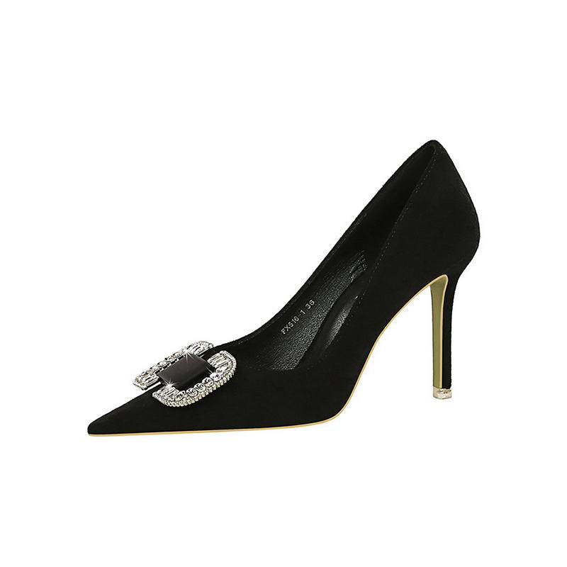 BIGTREE BIGTREE Suede Slim Heel High Heels 9cm Women's Black