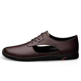 WENNAI Top Grain Cow Leather Casual Shoes Men's Dark Brown