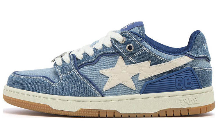 A BATHING APE BAPY x A BATHING APE STA Denim Low top Skateboard Shoes Unisex Blue