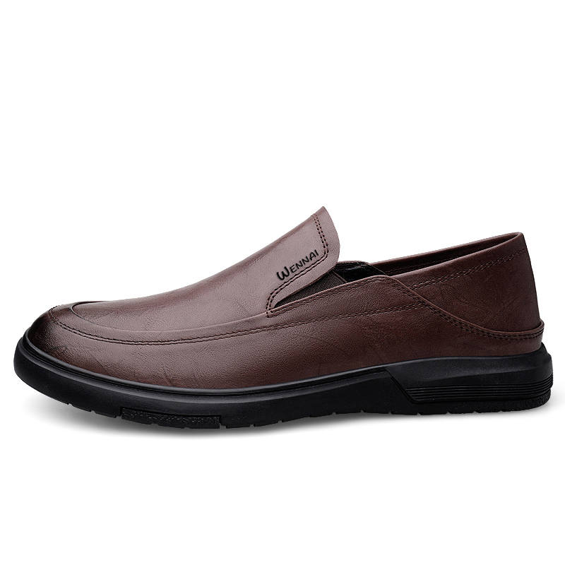 WENNAI Top Grain Cow Leather Casual Shoes Men's Brown