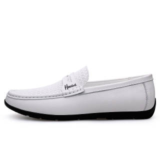 HAOXING Top Grain Cow Leather Casual Shoes Men's White