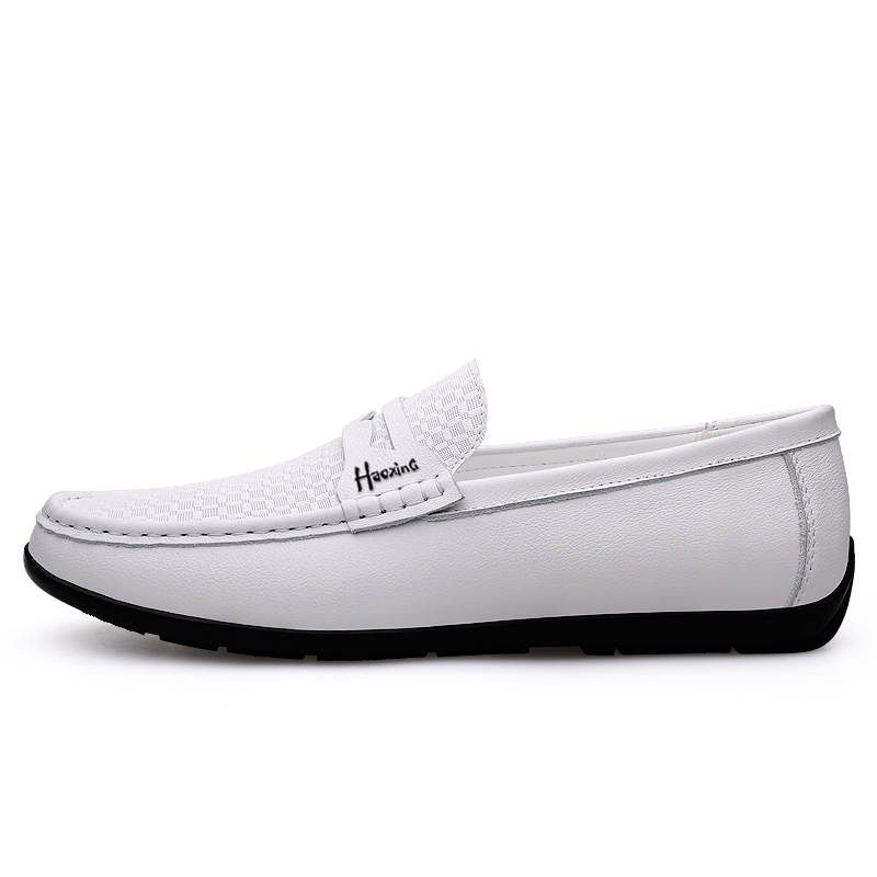 HAOXING Top Grain Cow Leather Casual Shoes Men's White