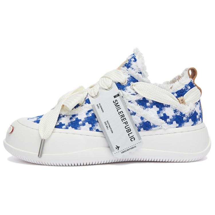 SMILEREPUBLIC Slip Resistant And Abrasion Resistant Coverage Low top Casual Shoes Unisex Blue White Houndstooth