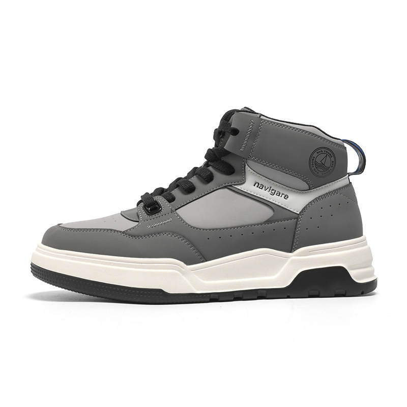 NAVIGARE Microfiber Leather Height Increasing High top Skateboard Shoes Men's Gray