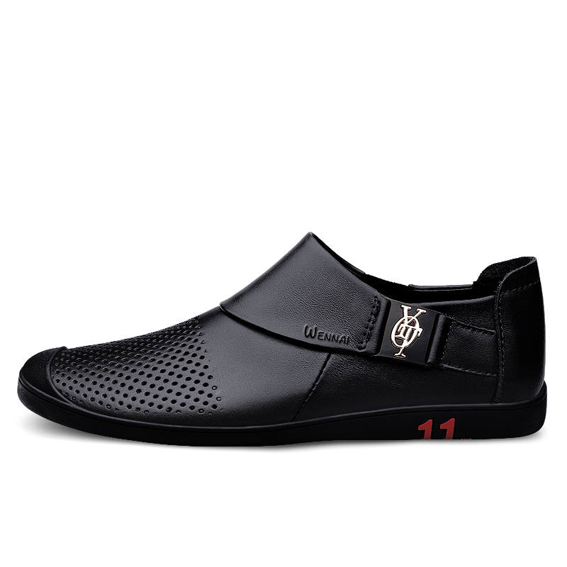 WENNAI Top Grain Cow Leather Casual Shoes Men's Black