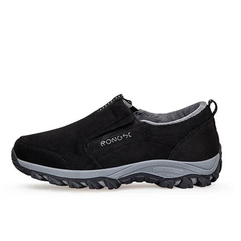 RONGSHI Winter Fleece Lined Comfortable Slip on For Middle Aged Adults Thermal Slip Resistant Low top Walking Shoes