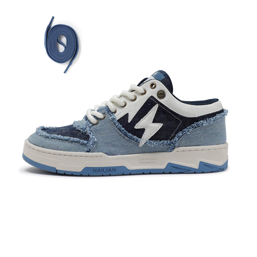 NAILIAN Lightning Shoes Low top Skateboard Shoes Unisex Denim Blue