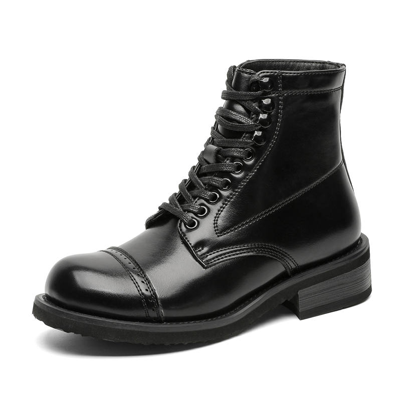 V05 V05 Microfiber Leather Short Combat Boots Unisex Black