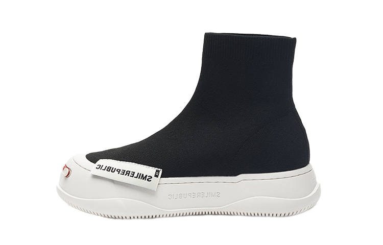 SMILEREPUBLIC Fabric Slip Resistant Abrasion Resistant High top Casual Shoes Unisex Black