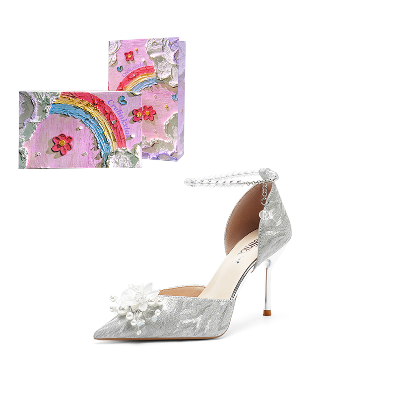 Crelinkxlat Glaze Starlight, French Fairy Soft High Heels Women's Silver